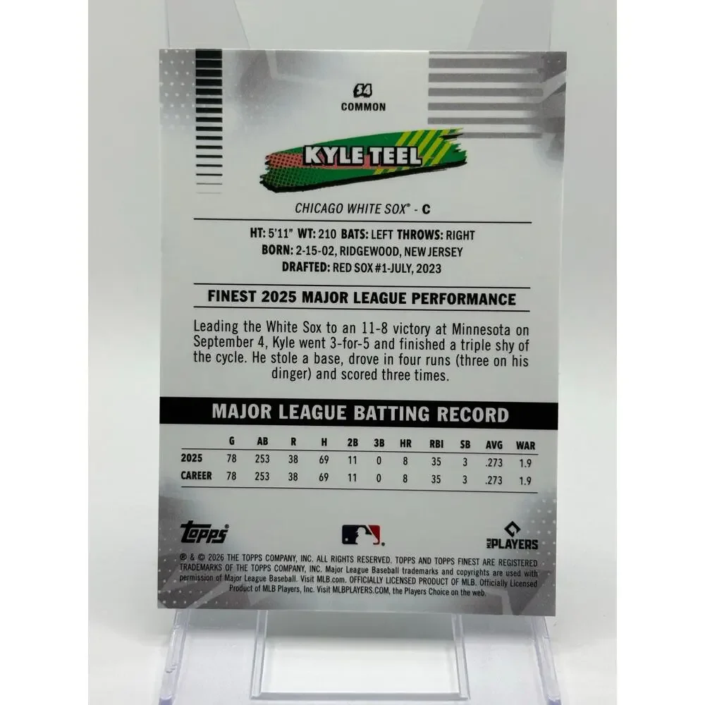 2026 Topps Finest Kyle Teel Rookie Green X-Fractor 78/99 SP Chicago White Sox RC